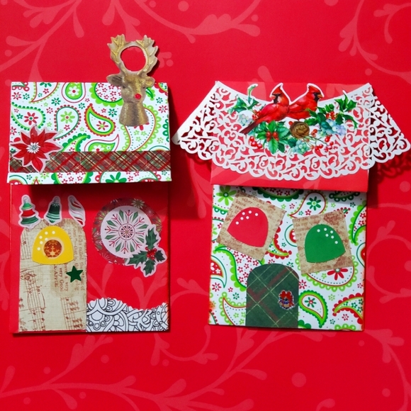 🎄 HAND CRAFTED Christmas collage house envelope pocket set of two - Picture 1 of 7